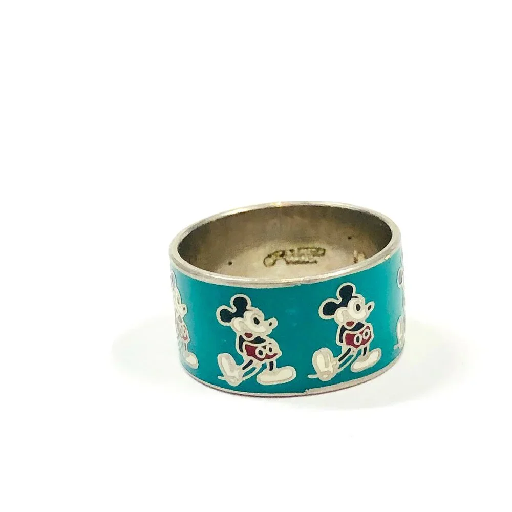 Mickey Mouse Ring Vintage 1970s Metal and Enamel Wide Ring Size 8 - Picture 2 of 10
